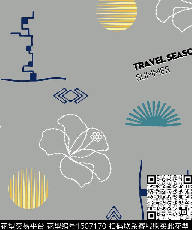 字母彩底花卉几何花卉传统印花华亿平台下载（图片编号: 1507170） - 瓦栏（Walan）