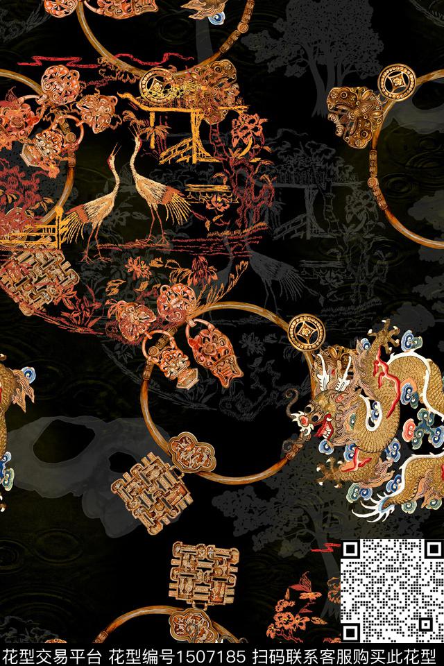 香云纱真丝中国风数码印花华亿平台下载（图片编号: 1507185） - 瓦栏（Walan）