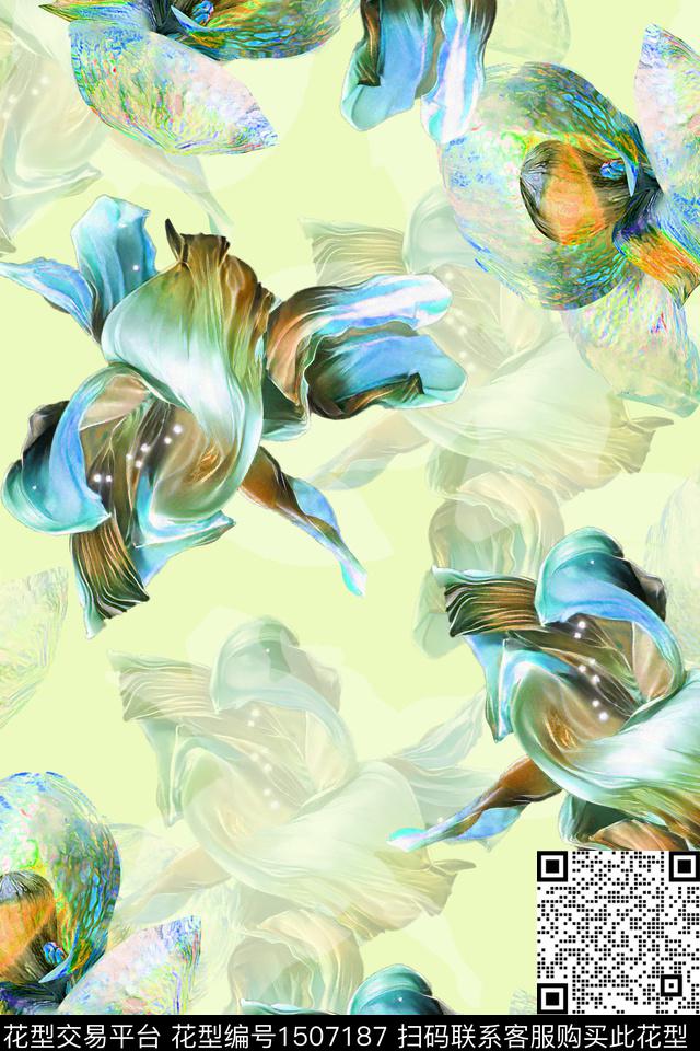 花卉小清新真丝数码印花华亿平台下载（图片编号: 1507187） - 瓦栏（Walan）