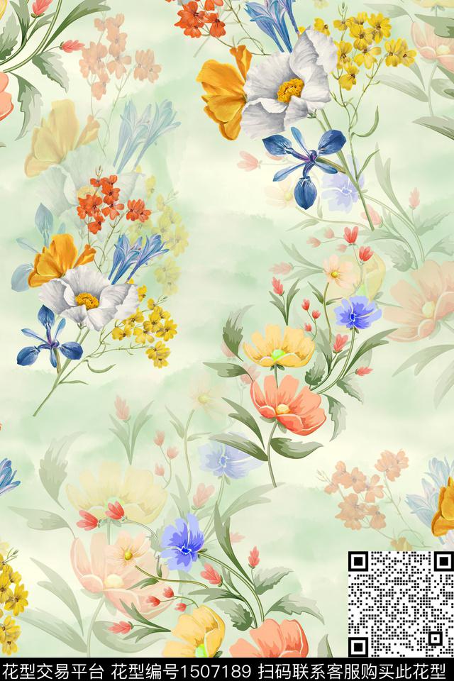 花卉小清新真丝数码印花华亿平台下载（图片编号: 1507189） - 瓦栏（Walan）