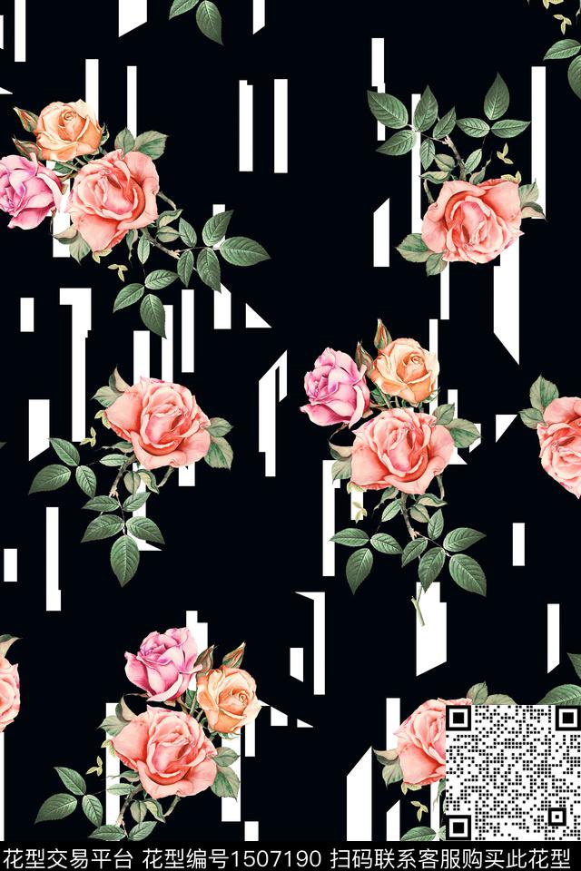 几何花卉小清新数码印花华亿平台下载（图片编号: 1507190） - 瓦栏（Walan）