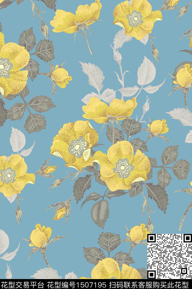 花卉大牌风真丝数码印花华亿平台下载（图片编号: 1507195） - 瓦栏（Walan）