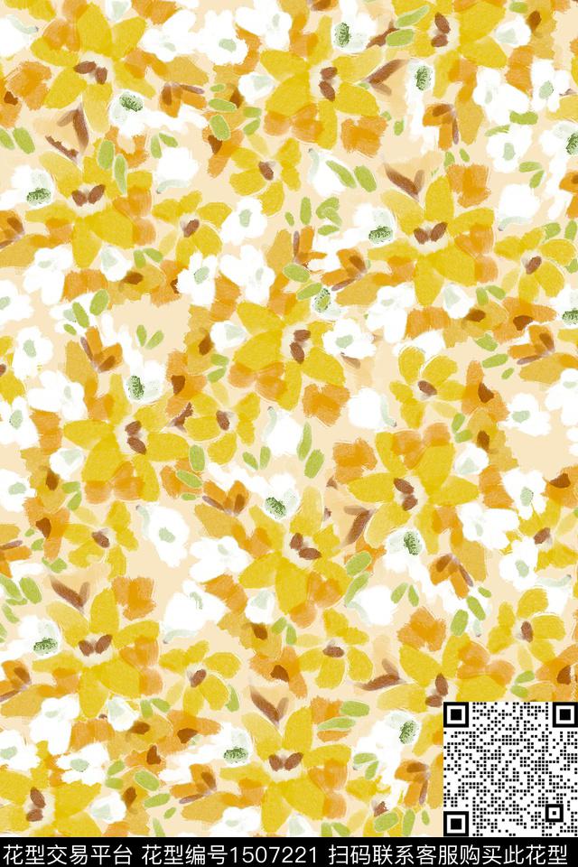 花卉大牌风抽象数码印花华亿平台下载（图片编号: 1507221） - 瓦栏（Walan）