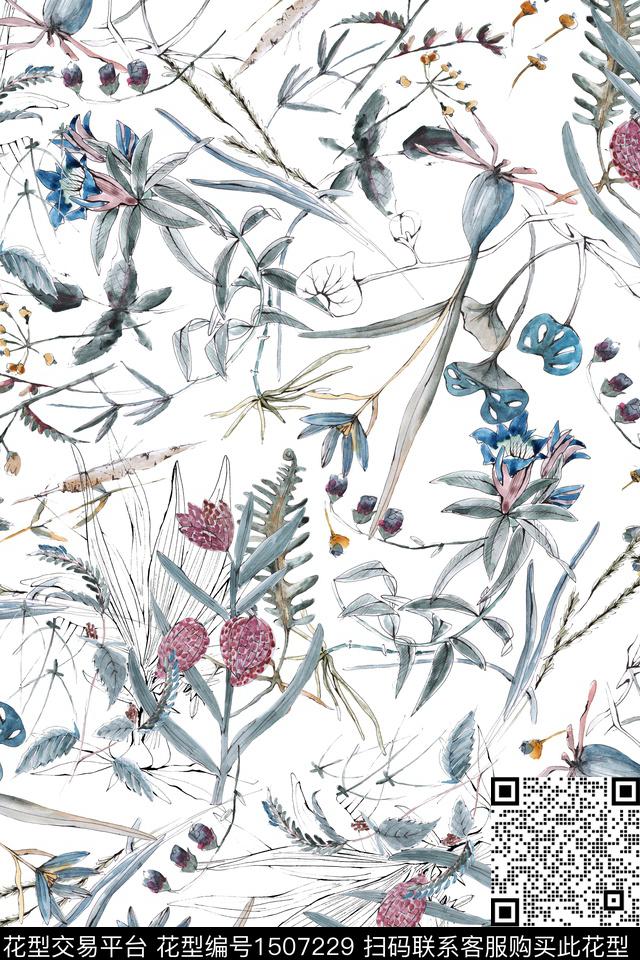 花卉年轻女性大牌风数码印花华亿平台下载（图片编号: 1507229） - 瓦栏（Walan）