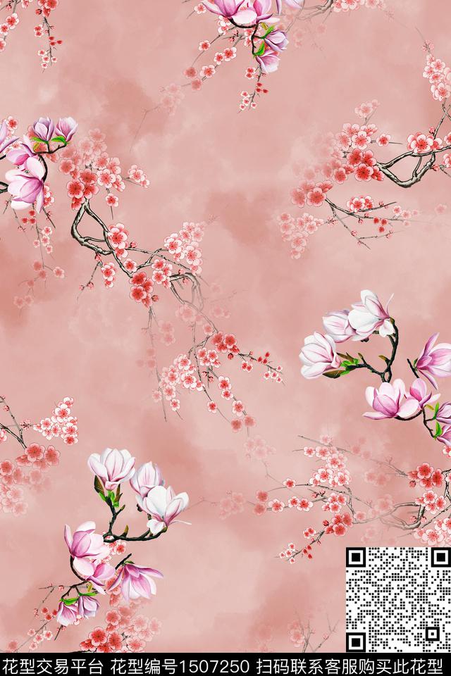 花卉旗袍大牌风数码印花华亿平台下载（图片编号: 1507250） - 瓦栏（Walan）