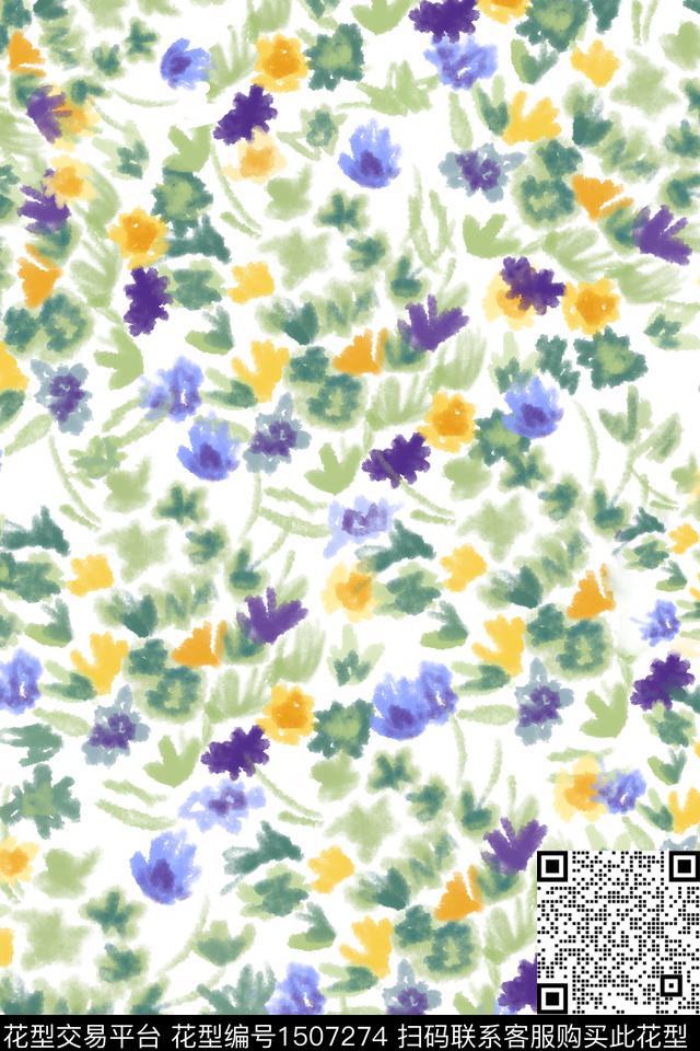 花卉小清新真丝数码印花华亿平台下载（图片编号: 1507274） - 瓦栏（Walan）