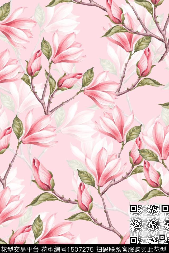 花卉小清新真丝数码印花华亿平台下载（图片编号: 1507275） - 瓦栏（Walan）