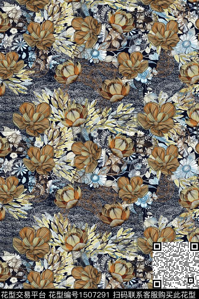 绿植树叶花卉大牌风数码印花华亿平台下载（图片编号: 1507291） - 瓦栏（Walan）