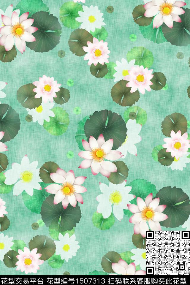 荷花花卉大牌风数码印花华亿平台下载（图片编号: 1507313） - 瓦栏（Walan）