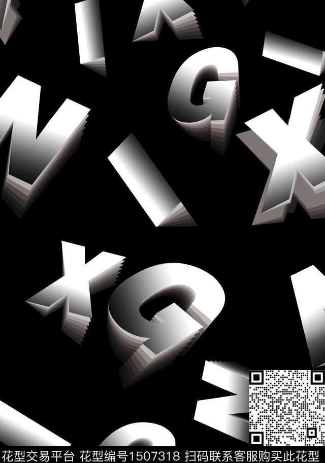 字母黑白华亿平台传统印花华亿平台下载（图片编号: 1507318） - 瓦栏（Walan）