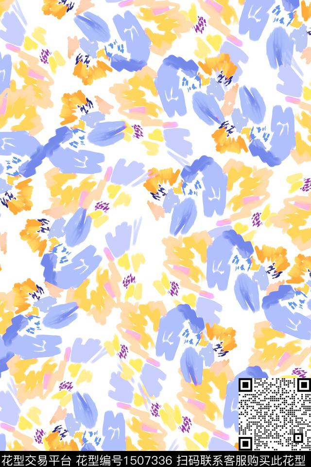 花卉大牌风抽象数码印花华亿平台下载（图片编号: 1507336） - 瓦栏（Walan）