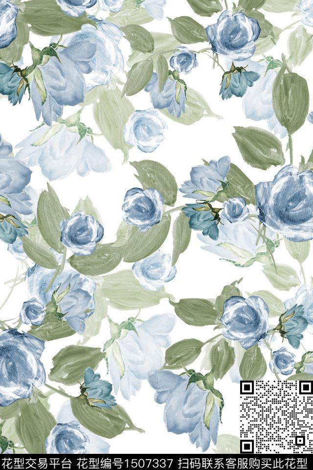 花卉大牌风抽象数码印花华亿平台下载（图片编号: 1507337） - 瓦栏（Walan）