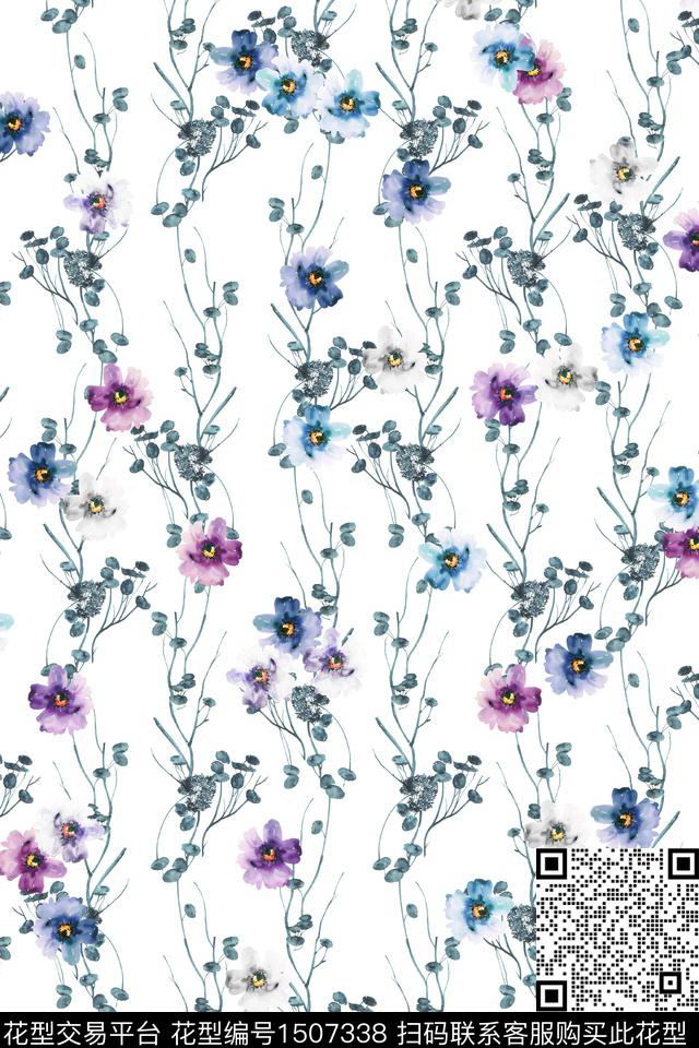 花卉大牌风抽象数码印花华亿平台下载（图片编号: 1507338） - 瓦栏（Walan）