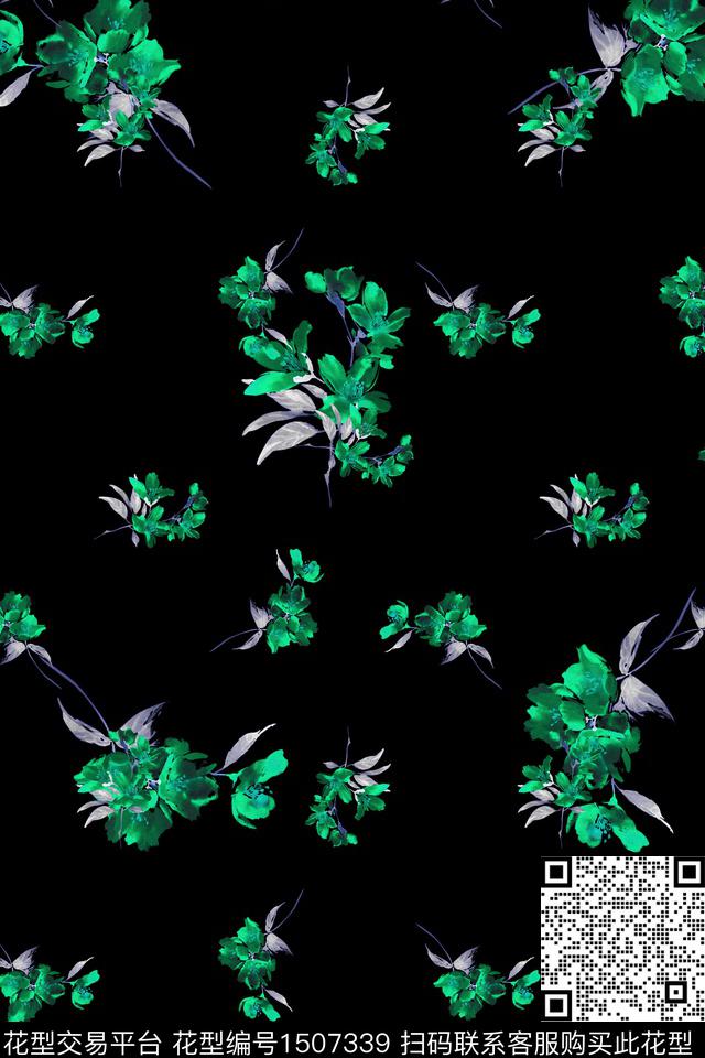 花卉大牌风抽象数码印花华亿平台下载（图片编号: 1507339） - 瓦栏（Walan）