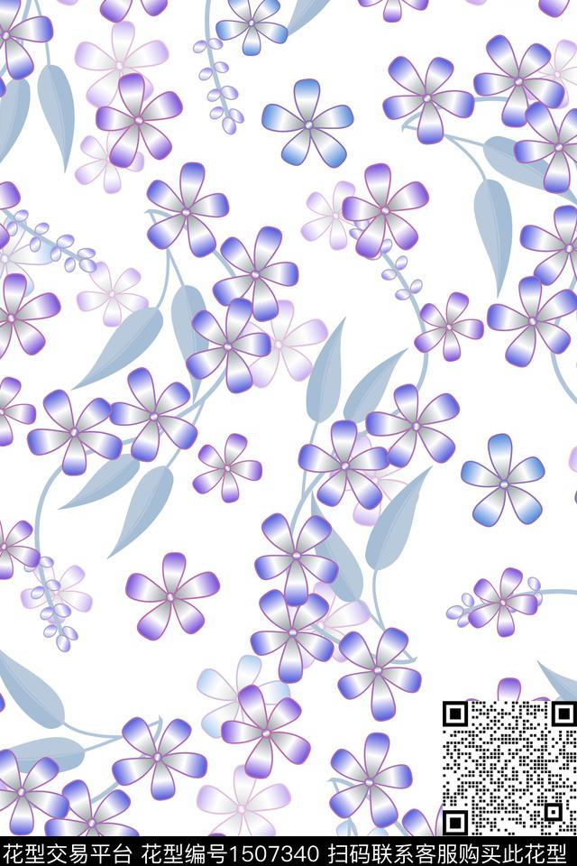 花卉大牌风抽象数码印花华亿平台下载（图片编号: 1507340） - 瓦栏（Walan）