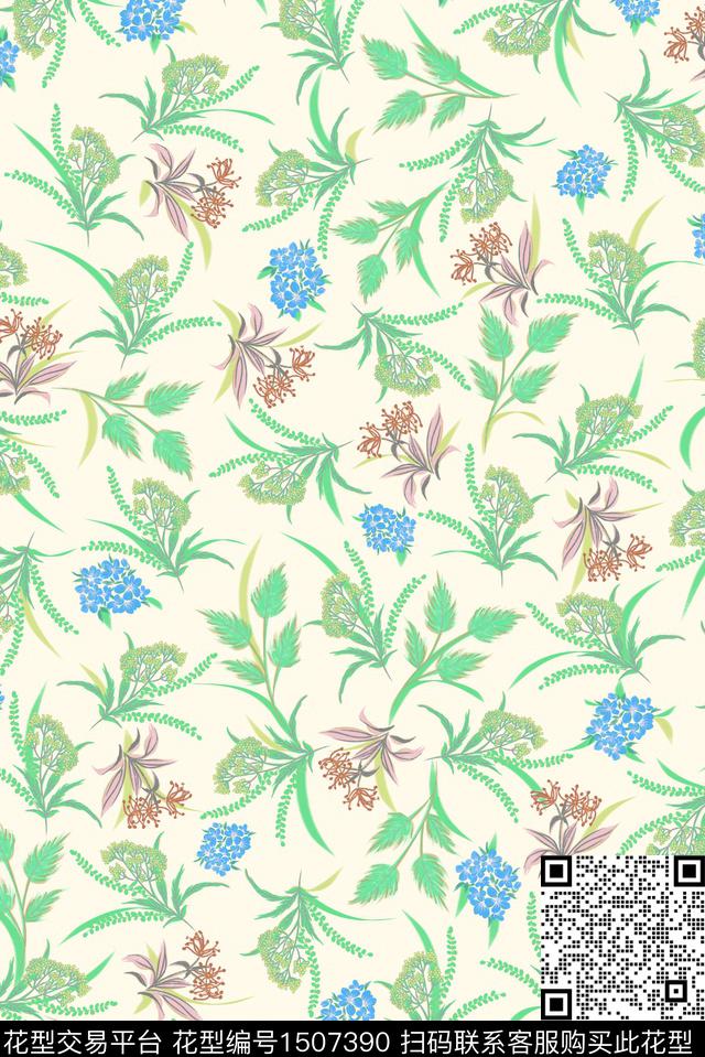 花卉小碎花手绘花卉数码印花华亿平台下载（图片编号: 1507390） - 瓦栏（Walan）