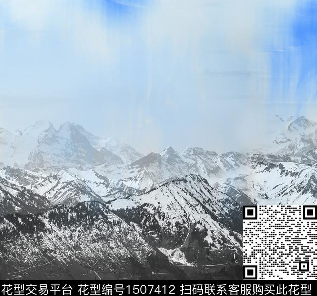 渐变抽象雪山数码印花华亿平台下载（图片编号: 1507412） - 瓦栏（Walan）