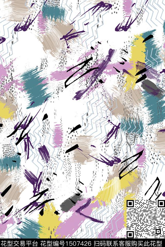 肌理大牌风抽象数码印花华亿平台下载（图片编号: 1507426） - 瓦栏（Walan）