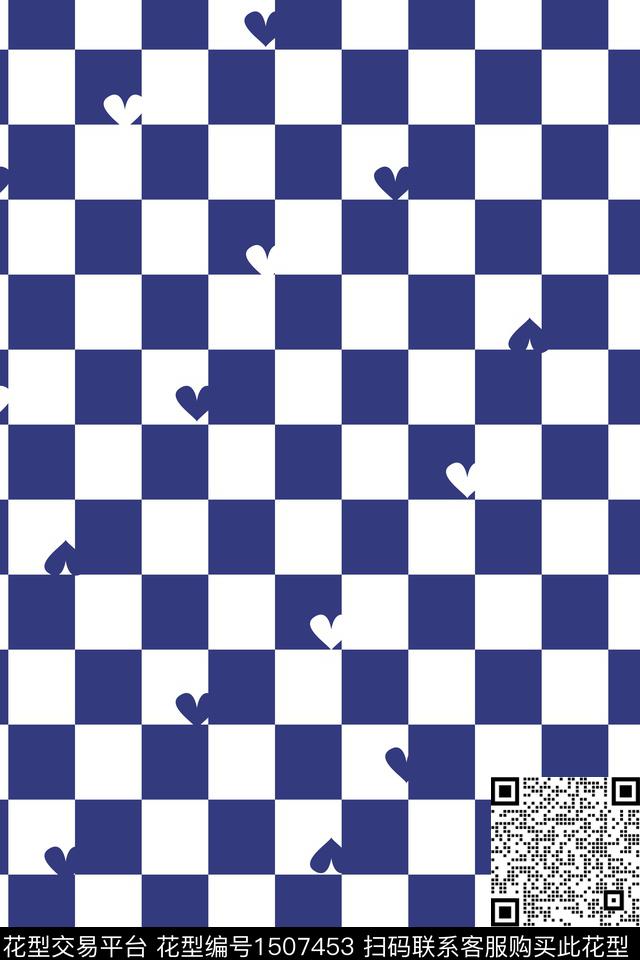 爱心格子小清新数码印花华亿平台下载（图片编号: 1507453） - 瓦栏（Walan）