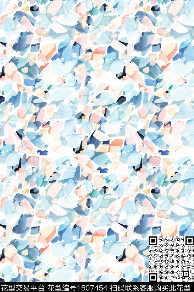 抽象小清新真丝数码印花华亿平台下载（图片编号: 1507454） - 瓦栏（Walan）