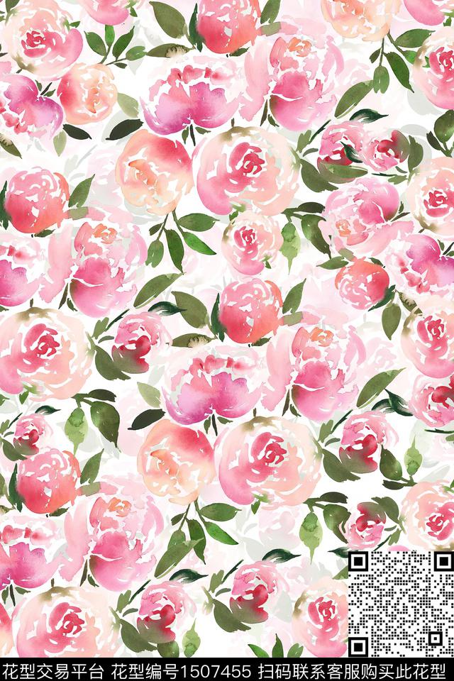 花卉小清新真丝数码印花华亿平台下载（图片编号: 1507455） - 瓦栏（Walan）