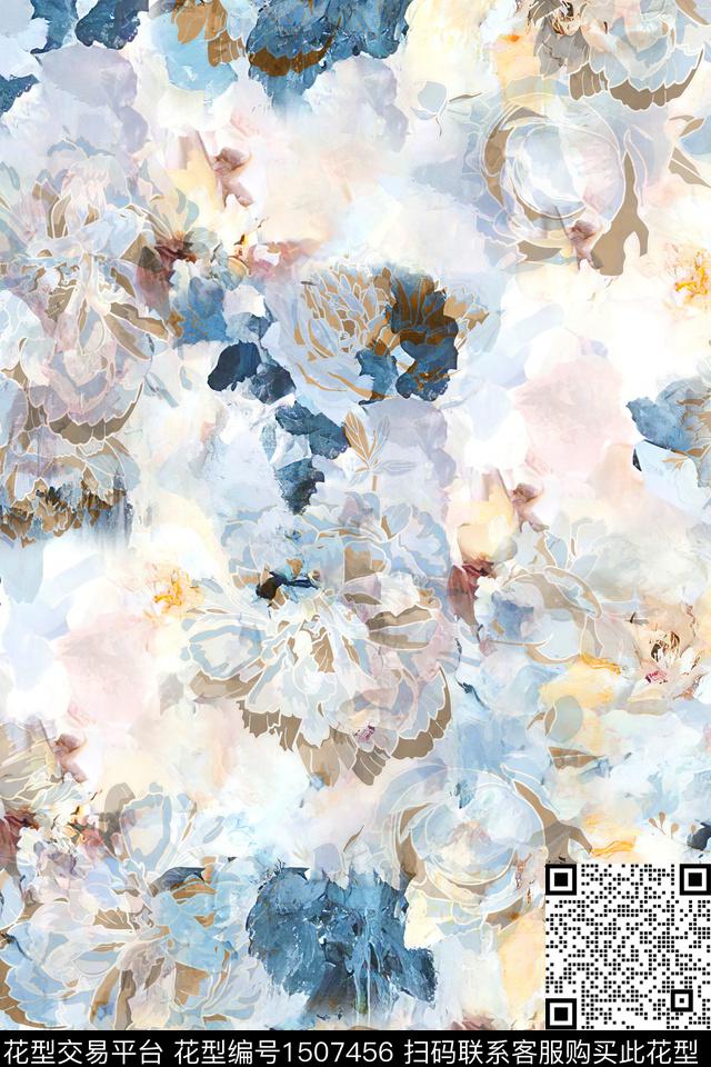 抽象小清新真丝数码印花华亿平台下载（图片编号: 1507456） - 瓦栏（Walan）