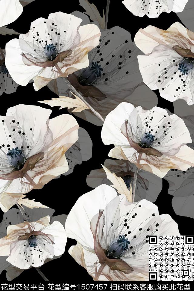 花卉真丝数码印花华亿平台下载（图片编号: 1507457） - 瓦栏（Walan）