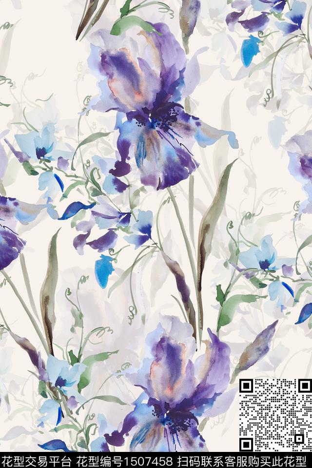 花卉小清新真丝数码印花华亿平台下载（图片编号: 1507458） - 瓦栏（Walan）