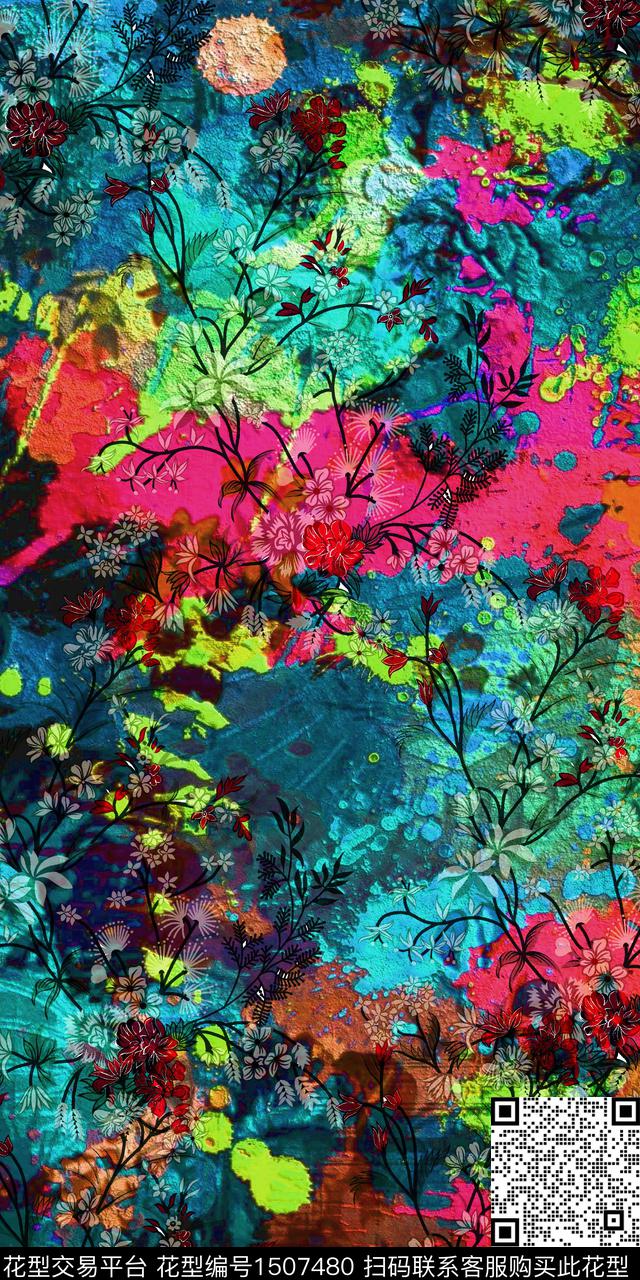 女装定位花香云纱朦胧花卉数码印花华亿平台下载（图片编号: 1507480） - 瓦栏（Walan）