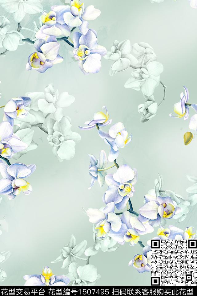 水彩清爽底花卉手绘花卉数码印花华亿平台下载（图片编号: 1507495） - 瓦栏（Walan）