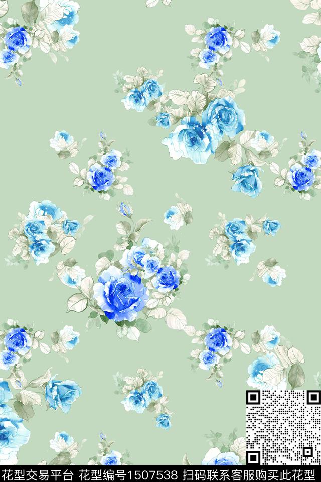 花卉大牌风小清新数码印花华亿平台下载（图片编号: 1507538） - 瓦栏（Walan）