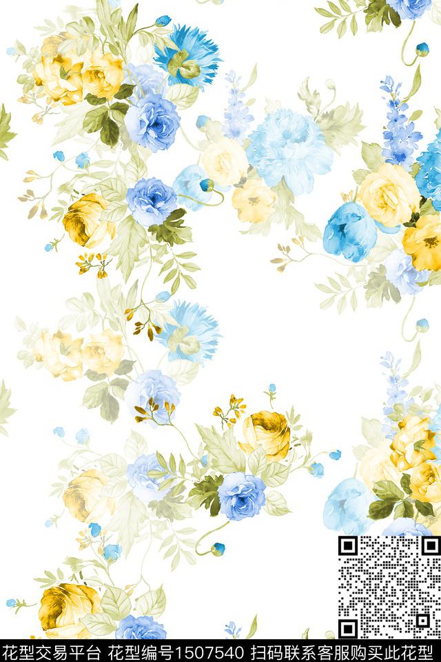 花卉大牌风小清新数码印花华亿平台下载（图片编号: 1507540） - 瓦栏（Walan）