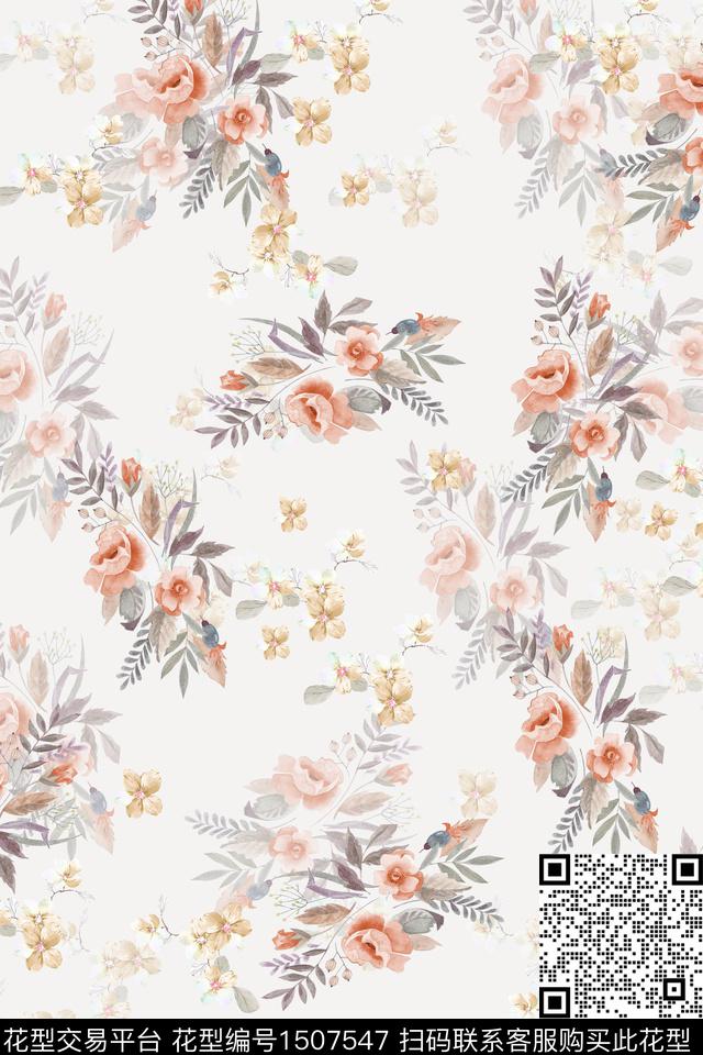 花卉小清新真丝数码印花华亿平台下载（图片编号: 1507547） - 瓦栏（Walan）