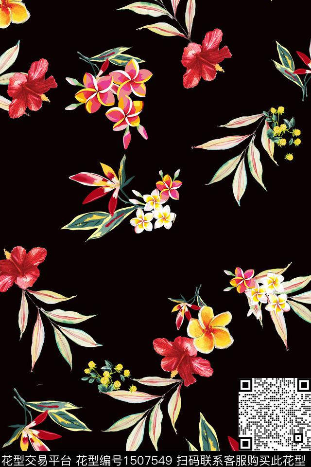 花卉大牌风真丝数码印花华亿平台下载（图片编号: 1507549） - 瓦栏（Walan）