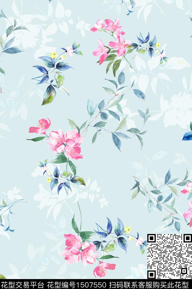 花卉小清新真丝数码印花华亿平台下载（图片编号: 1507550） - 瓦栏（Walan）