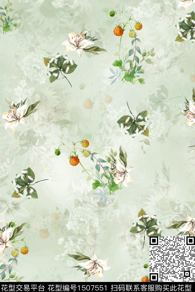 花卉小清新真丝数码印花华亿平台下载（图片编号: 1507551） - 瓦栏（Walan）