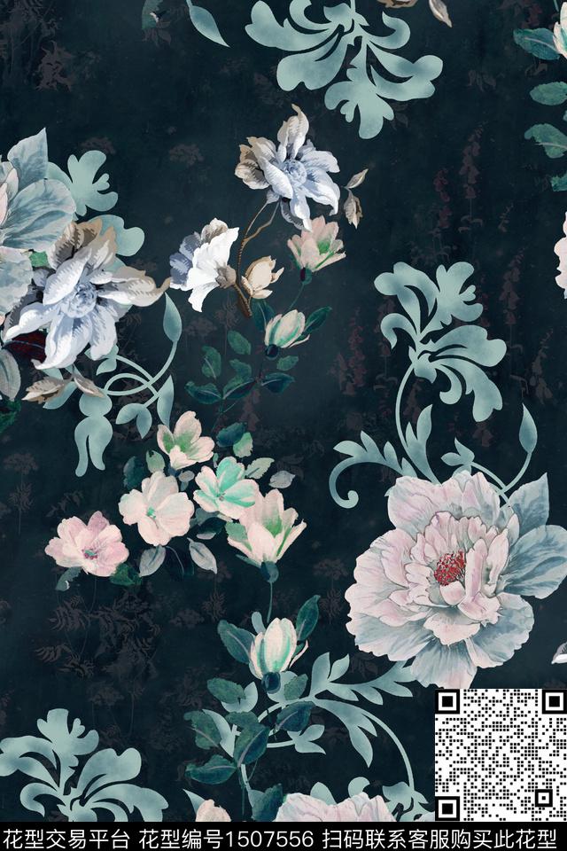 花卉真丝中老年数码印花华亿平台下载（图片编号: 1507556） - 瓦栏（Walan）