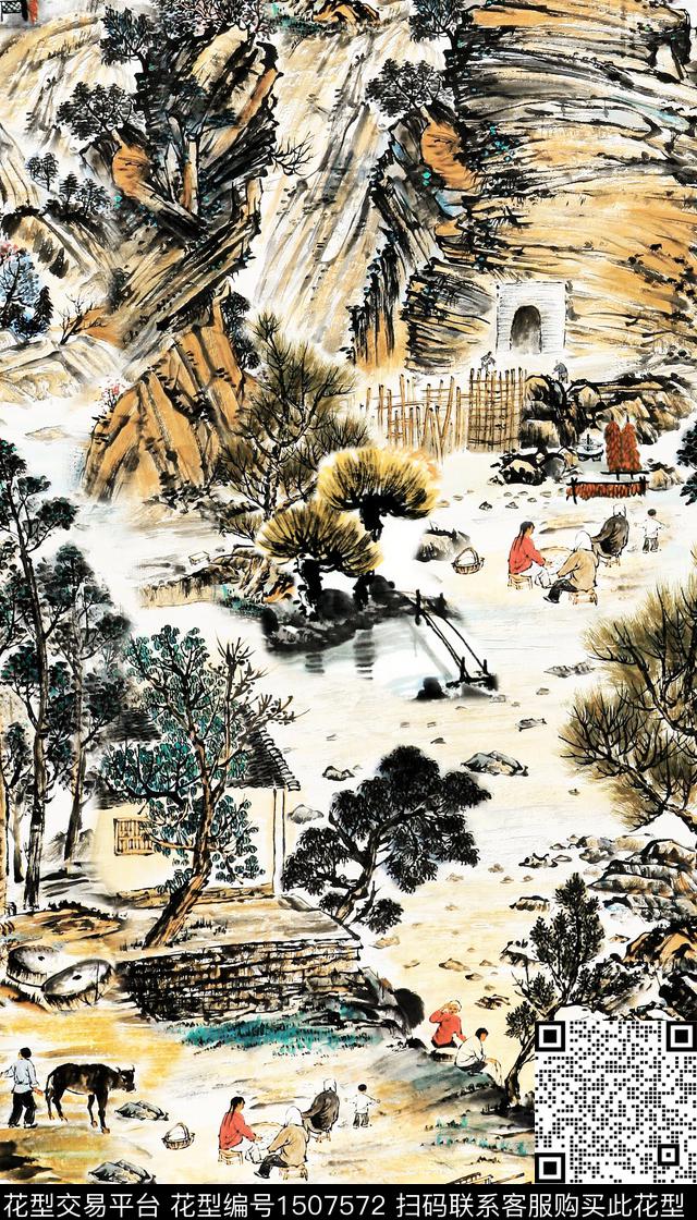 香云纱中国风国画数码印花华亿平台下载（图片编号: 1507572） - 瓦栏（Walan）