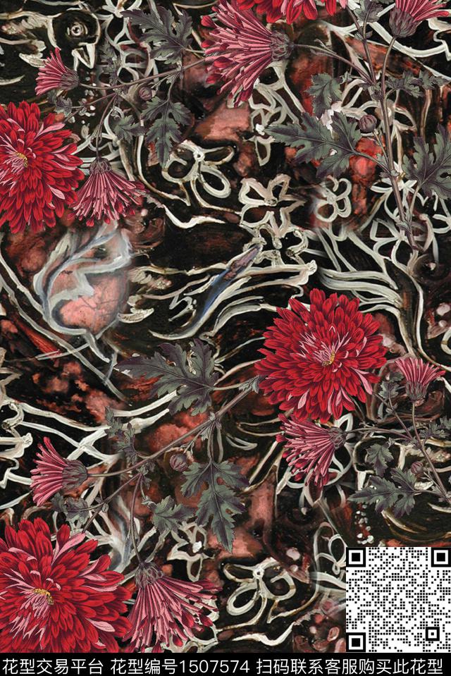 香云纱中老年中国风数码印花华亿平台下载（图片编号: 1507574） - 瓦栏（Walan）