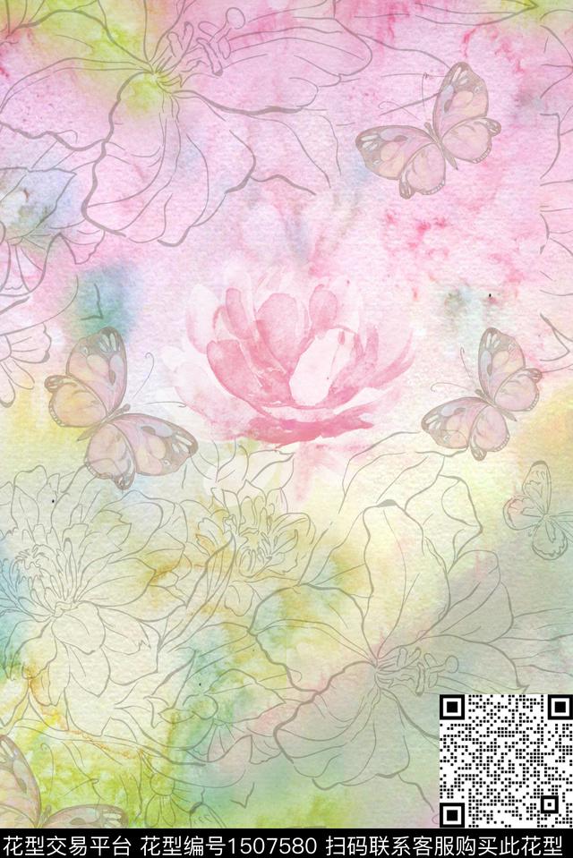 绿植树叶渐变花卉数码印花华亿平台下载（图片编号: 1507580） - 瓦栏（Walan）