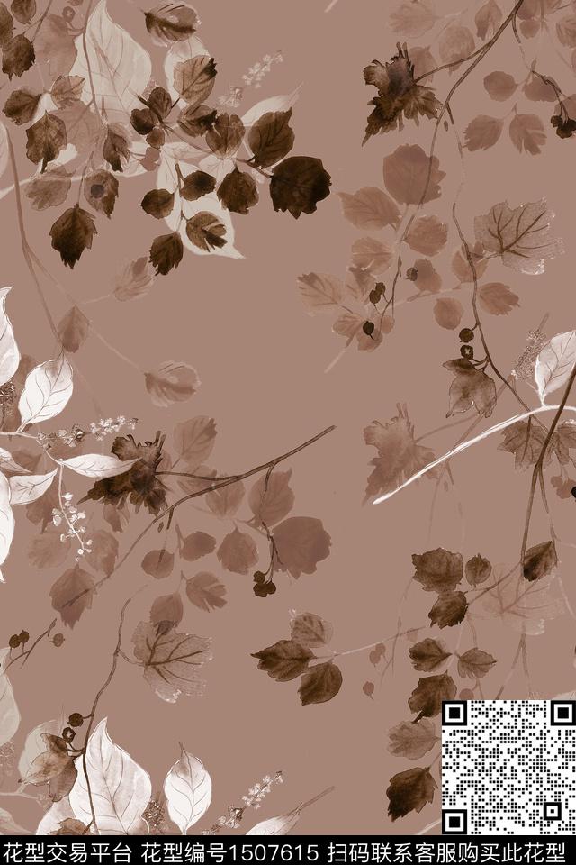 绿植树叶大牌风香云纱数码印花华亿平台下载（图片编号: 1507615） - 瓦栏（Walan）