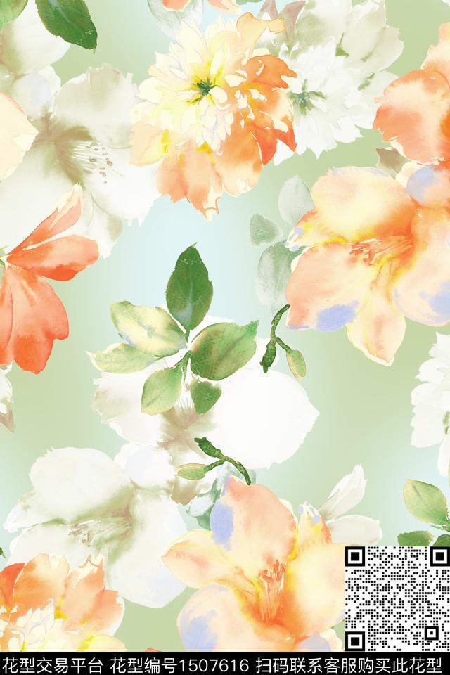 绿植树叶大牌风小清新数码印花华亿平台下载（图片编号: 1507616） - 瓦栏（Walan）