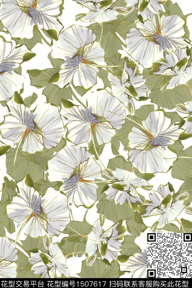 绿植树叶大牌风小清新数码印花华亿平台下载（图片编号: 1507617） - 瓦栏（Walan）