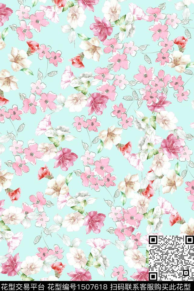 绿植树叶大牌风小清新数码印花华亿平台下载（图片编号: 1507618） - 瓦栏（Walan）