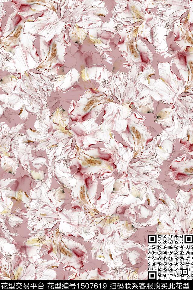 大牌风小清新真丝数码印花华亿平台下载（图片编号: 1507619） - 瓦栏（Walan）