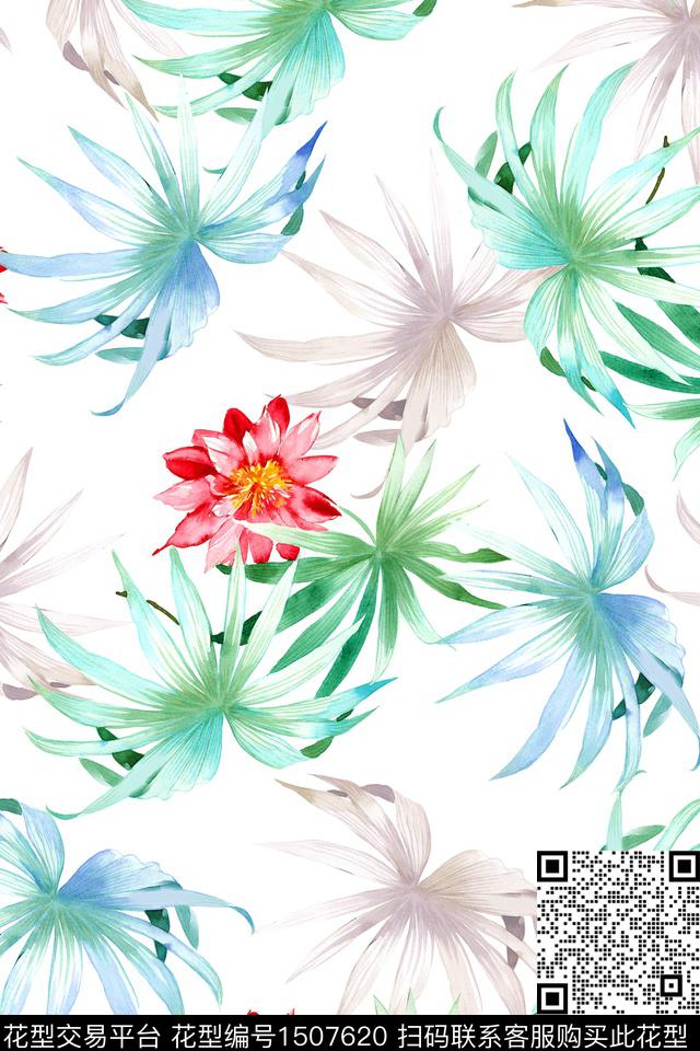 绿植树叶大牌风小清新数码印花华亿平台下载（图片编号: 1507620） - 瓦栏（Walan）