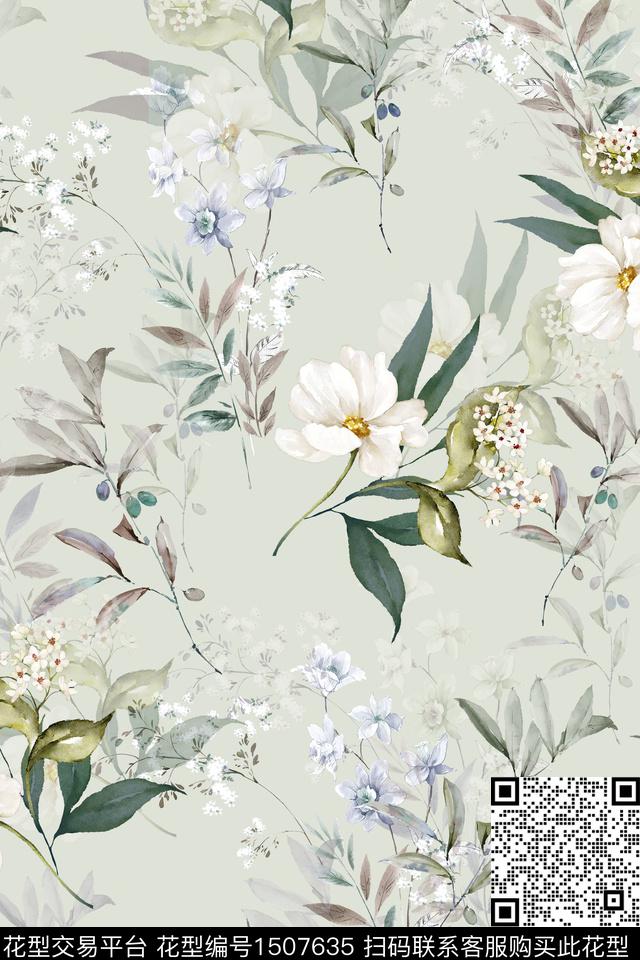 花卉小清新真丝数码印花华亿平台下载（图片编号: 1507635） - 瓦栏（Walan）