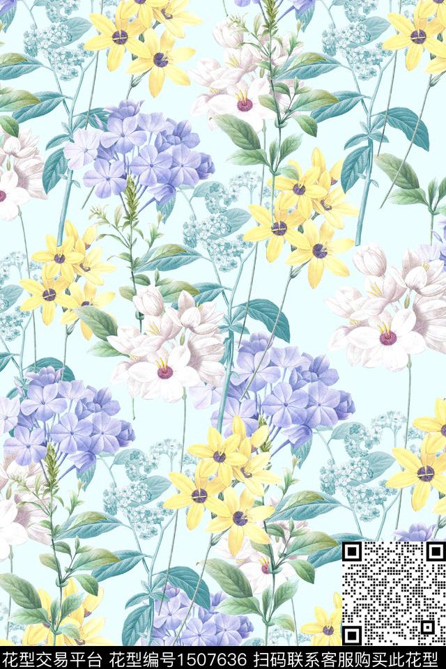 花卉小清新真丝数码印花华亿平台下载（图片编号: 1507636） - 瓦栏（Walan）