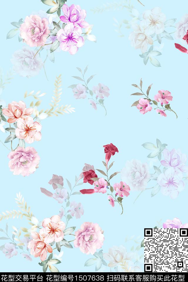 花卉小清新真丝数码印花华亿平台下载（图片编号: 1507638） - 瓦栏（Walan）