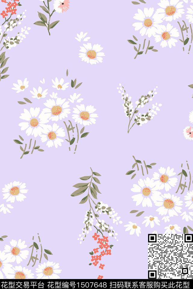 清爽底花卉花卉小雏菊数码印花华亿平台下载（图片编号: 1507648） - 瓦栏（Walan）